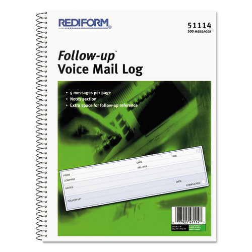 Rediform® wholesale. Voice Mail Wirebound Log Books, 8 X 10 5-8, 500 Sets-book. HSD Wholesale: Janitorial Supplies, Breakroom Supplies, Office Supplies.