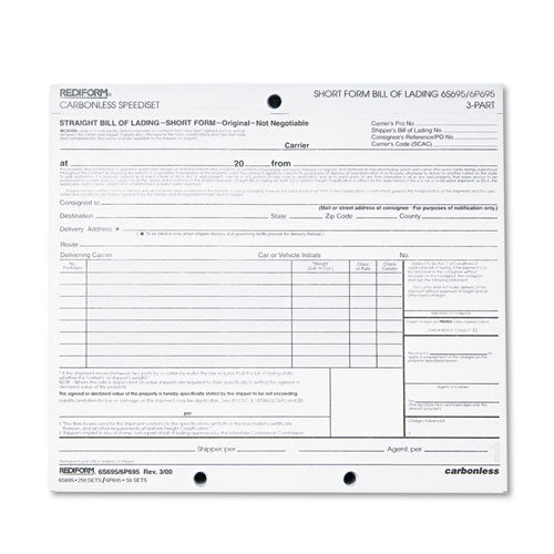 Rediform® wholesale. Bill Of Lading, Short Form, 7 X 8 1-2, Three-part, 50 Loose Form Sets-pack. HSD Wholesale: Janitorial Supplies, Breakroom Supplies, Office Supplies.