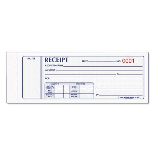 Rediform® wholesale. Receipt Book, 7 X 2 3-4, Carbonless Triplicate, 50 Sets-book. HSD Wholesale: Janitorial Supplies, Breakroom Supplies, Office Supplies.