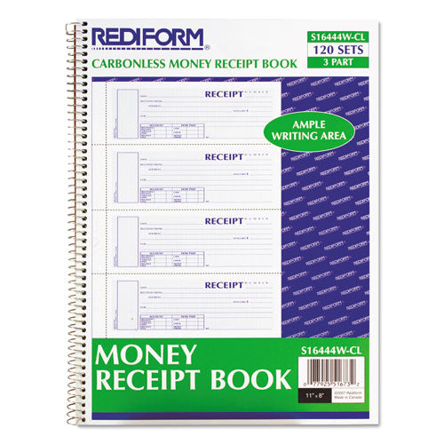 Rediform® wholesale. Spiralbound Unnumbered Money Receipt Book, 7 X 2 3-4, Three-part, 120 Sets-book. HSD Wholesale: Janitorial Supplies, Breakroom Supplies, Office Supplies.