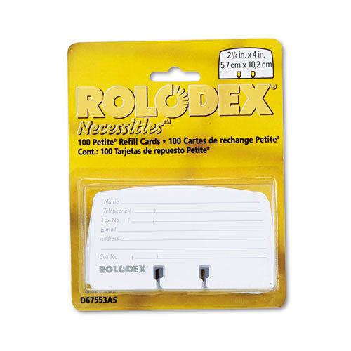 Rolodex™ wholesale. Petite Refill Cards, 2 1-4 X 4, 100 Cards-pack. HSD Wholesale: Janitorial Supplies, Breakroom Supplies, Office Supplies.