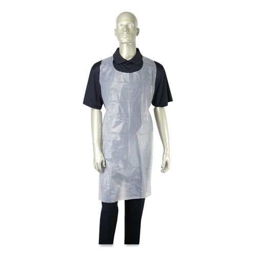 AmerCareRoyal® wholesale. Poly Apron, White, 28 In. X 46 In., 100-pack, One Size Fits All, 10 Pack-carton. HSD Wholesale: Janitorial Supplies, Breakroom Supplies, Office Supplies.