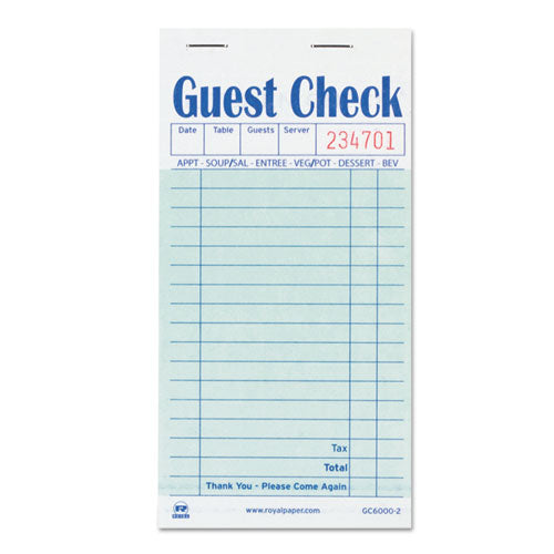 AmerCareRoyal® wholesale. Guest Check Book, Carbon Duplicate, 3 1-2 X 6 7-10, 50-book, 50 Books-carton. HSD Wholesale: Janitorial Supplies, Breakroom Supplies, Office Supplies.