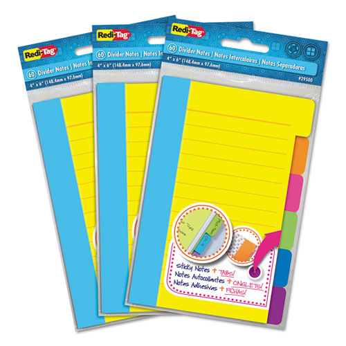 Redi-Tag® wholesale. Divider Sticky Notes With Tabs, Assorted Colors, 60 Sheets-set, 3 Sets-box. HSD Wholesale: Janitorial Supplies, Breakroom Supplies, Office Supplies.