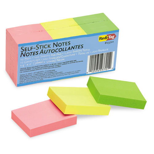 Redi-Tag® wholesale. Self-stick Notes, 1 1-2 X 2, Neon, 12 100-sheet Pads-pack. HSD Wholesale: Janitorial Supplies, Breakroom Supplies, Office Supplies.