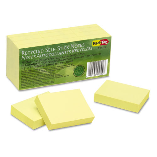 Redi-Tag® wholesale. 100% Recycled Notes, 1 1-2 X 2, Yellow, 12 100-sheet Pads-pack. HSD Wholesale: Janitorial Supplies, Breakroom Supplies, Office Supplies.