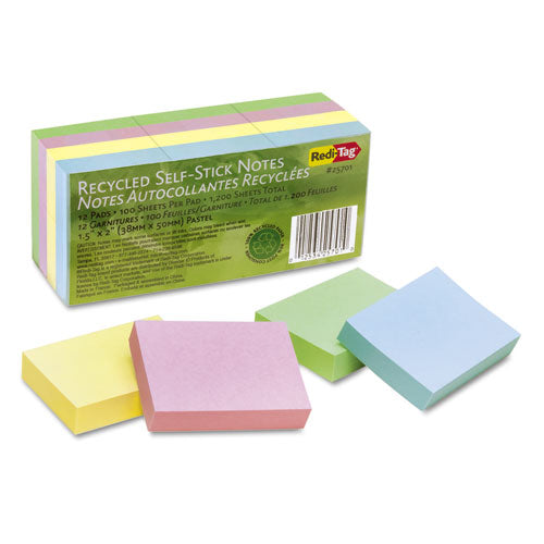 Redi-Tag® wholesale. 100% Recycled Notes, 1 1-2 X 2, Four Pastel Colors, 12 100-sheet Pads-pack. HSD Wholesale: Janitorial Supplies, Breakroom Supplies, Office Supplies.