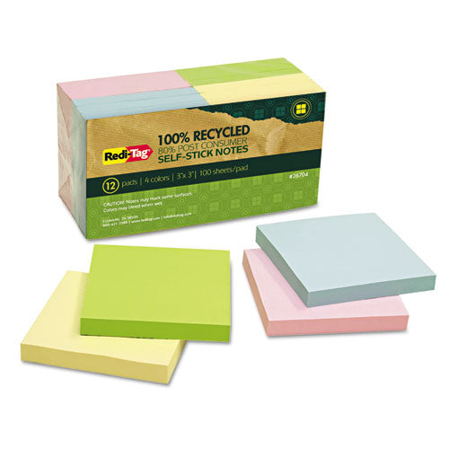 Redi-Tag® wholesale. 100% Recycled Notes, 3 X 3, Four Colors, 12 100-sheet Pads-pack. HSD Wholesale: Janitorial Supplies, Breakroom Supplies, Office Supplies.