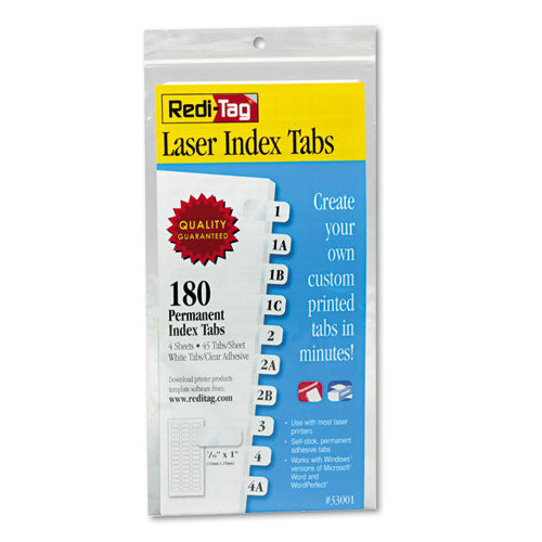 Redi-Tag® wholesale. Laser Printable Index Tabs, 1-12-cut Tabs, White, 0.44" Wide, 180-pack. HSD Wholesale: Janitorial Supplies, Breakroom Supplies, Office Supplies.