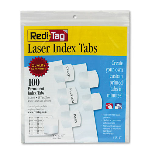 Redi-Tag® wholesale. Laser Printable Index Tabs, 1-5-cut Tabs, White, 1.13" Wide, 100-pack. HSD Wholesale: Janitorial Supplies, Breakroom Supplies, Office Supplies.