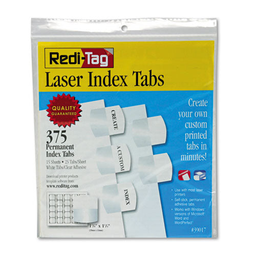 Redi-Tag® wholesale. Laser Printable Index Tabs, 1-5-cut Tabs, White, 1.13" Wide, 375-pack. HSD Wholesale: Janitorial Supplies, Breakroom Supplies, Office Supplies.