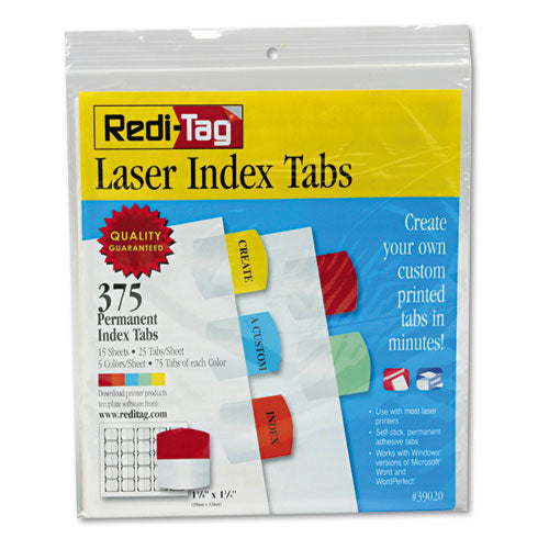 Redi-Tag® wholesale. Inkjet Printable Index Tabs, 1-5-cut Tabs, Assorted Colors, 1.13" Wide, 375-pack. HSD Wholesale: Janitorial Supplies, Breakroom Supplies, Office Supplies.