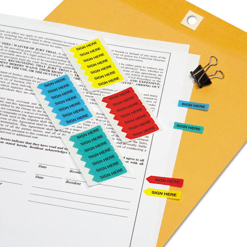 Redi-Tag® wholesale. Mini Arrow Page Flags, "sign Here", Blue-mint-red-yellow, 126 Flags-pack. HSD Wholesale: Janitorial Supplies, Breakroom Supplies, Office Supplies.