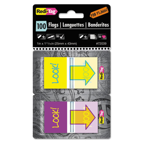 Redi-Tag® wholesale. Pop-up Fab Page Flags W-dispenser, "look!", Purple-yellow; Yellow-teal, 100-pack. HSD Wholesale: Janitorial Supplies, Breakroom Supplies, Office Supplies.