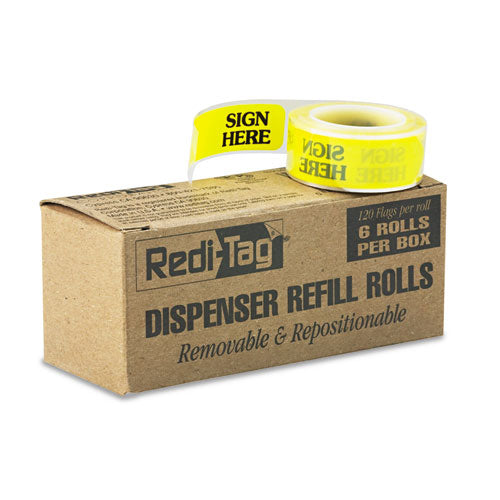 Redi-Tag® wholesale. Arrow Message Page Flag Refills, "sign Here", Yellow, 6 Rolls Of 120 Flags. HSD Wholesale: Janitorial Supplies, Breakroom Supplies, Office Supplies.