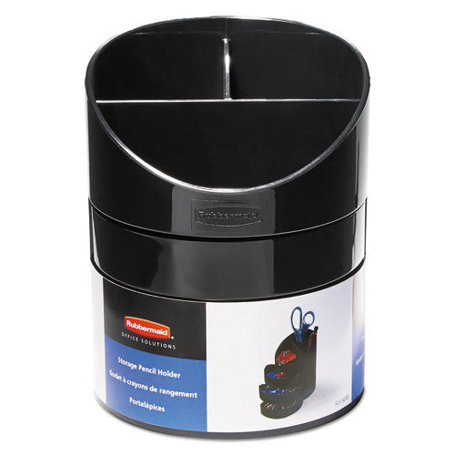 Rubbermaid® wholesale. Rubbermaid® Small Storage Divided Pencil Cup, Plastic, 4 1-2 Dia. X 5 11-16, Black. HSD Wholesale: Janitorial Supplies, Breakroom Supplies, Office Supplies.