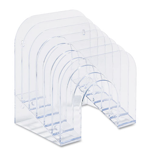 Rubbermaid® wholesale. Rubbermaid® Optimizers Multifunctional Six-tier Jumbo Incline Sorter, 6 Sections, Letter Size Files, 9.38" X 10.5" X 7.38", Clear. HSD Wholesale: Janitorial Supplies, Breakroom Supplies, Office Supplies.