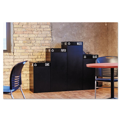 Safco® wholesale. SAFCO Public Square Plastic-recycling Container, Square, Steel, 25 Gal, Black. HSD Wholesale: Janitorial Supplies, Breakroom Supplies, Office Supplies.