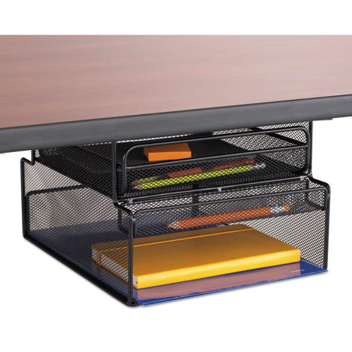 Safco® wholesale. SAFCO Onyx Hanging Organizer W-drawer, Under Desk Mount, 12 1-3 X 10 X 7 1-4, Black. HSD Wholesale: Janitorial Supplies, Breakroom Supplies, Office Supplies.