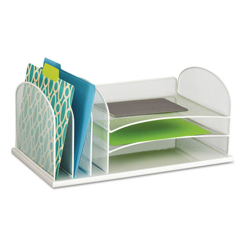 Safco® wholesale. SAFCO Onyx Desk Organizer With Three Horizontal And Three Upright Sections, Letter Size Files, 19.5" X 11.5" X 8.25", White. HSD Wholesale: Janitorial Supplies, Breakroom Supplies, Office Supplies.