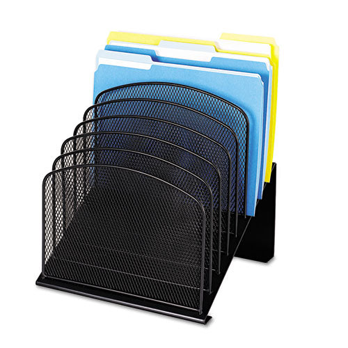 Safco® wholesale. SAFCO Onyx Mesh Desk Organizer With Tiered Sections, 8 Sections, Letter To Legal Size Files, 11.75" X 10.75" X 14", Black. HSD Wholesale: Janitorial Supplies, Breakroom Supplies, Office Supplies.