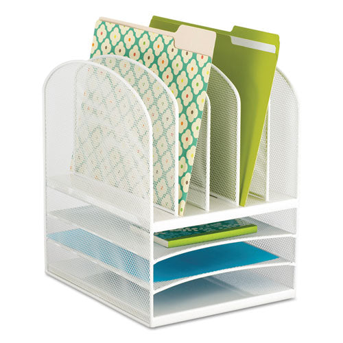 Safco® wholesale. SAFCO Onyx Mesh Desk Organizer With Five Vertical And Three Horizontal Sections, Letter Size Files, 11.5" X 9.5" X 13", White. HSD Wholesale: Janitorial Supplies, Breakroom Supplies, Office Supplies.