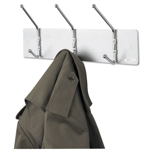 Safco® wholesale. SAFCO Metal Wall Rack, Three Ball-tipped Double-hooks, 18w X 3.75d X 7h, Satin Metal. HSD Wholesale: Janitorial Supplies, Breakroom Supplies, Office Supplies.