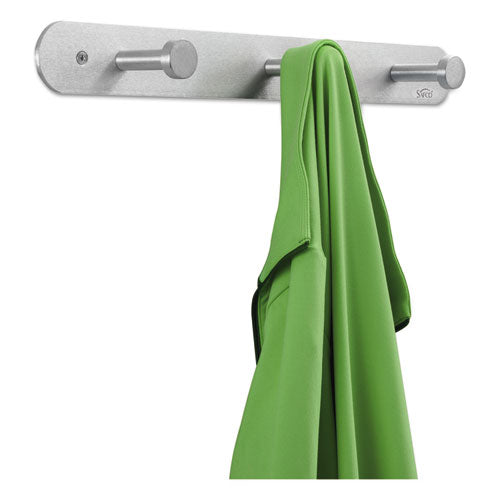 Safco® wholesale. SAFCO Nail Head Wall Coat Rack, Three Hooks, Metal, 18w X 2.75d X 2h, Satin. HSD Wholesale: Janitorial Supplies, Breakroom Supplies, Office Supplies.