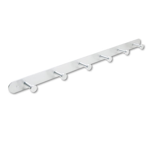 Safco® wholesale. SAFCO Nail Head Wall Coat Rack, Six Hooks, Metal, 36w X 2.75d X 2h, Satin. HSD Wholesale: Janitorial Supplies, Breakroom Supplies, Office Supplies.