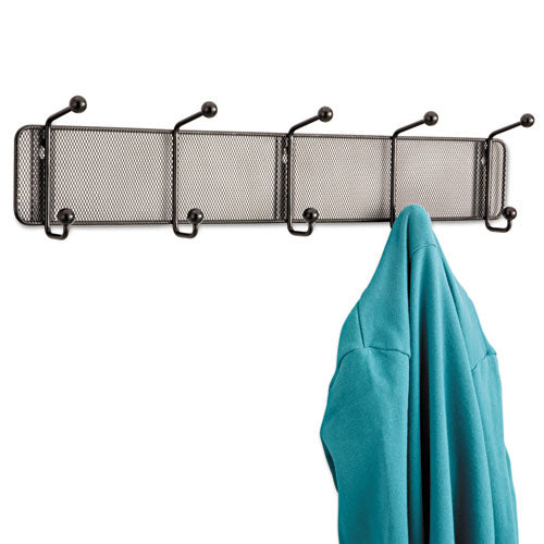 Safco® wholesale. SAFCO Onyx Mesh Wall Racks, 5 Hook, 26.75w X 3d X 5.5h, Steel-black. HSD Wholesale: Janitorial Supplies, Breakroom Supplies, Office Supplies.