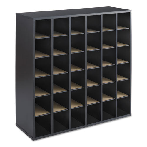 Safco® wholesale. SAFCO Wood Mail Sorter With Adjustable Dividers, Stackable, 36 Compartments, Black. HSD Wholesale: Janitorial Supplies, Breakroom Supplies, Office Supplies.