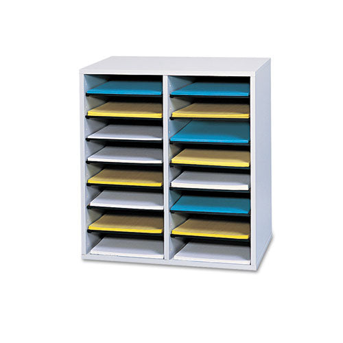 Safco® wholesale. SAFCO Wood-laminate Literature-cd Sorter, 16 Sections, 19 1-2 X 11 3-4 X 21, Gray Wood. HSD Wholesale: Janitorial Supplies, Breakroom Supplies, Office Supplies.