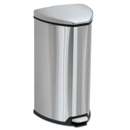 Safco® wholesale. SAFCO Step-on Waste Receptacle, Triangular, Stainless Steel, 7 Gal, Chrome-black. HSD Wholesale: Janitorial Supplies, Breakroom Supplies, Office Supplies.
