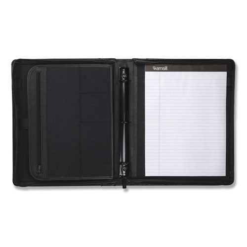 Samsill® wholesale. Leather Multi-ring Zippered Portfolio, Two-part, 1" Cap, 11 X 13 1-2, Black. HSD Wholesale: Janitorial Supplies, Breakroom Supplies, Office Supplies.