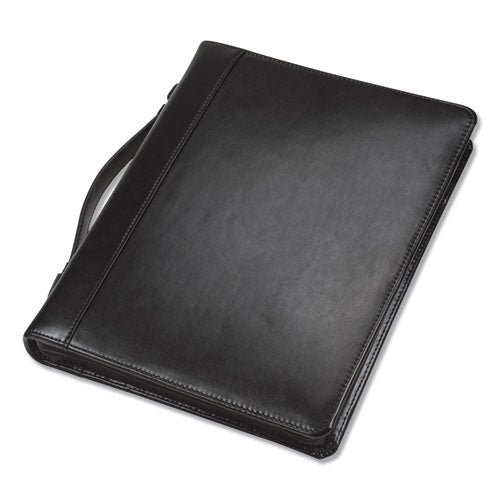 Samsill® wholesale. Leather Multi-ring Zippered Portfolio, Two-part, 1" Cap, 11 X 13 1-2, Black. HSD Wholesale: Janitorial Supplies, Breakroom Supplies, Office Supplies.
