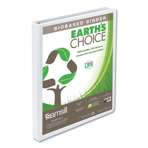 Samsill® wholesale. Earth's Choice Biobased Round Ring View Binder, 3 Rings, 0.5" Capacity, 11 X 8.5, White. HSD Wholesale: Janitorial Supplies, Breakroom Supplies, Office Supplies.