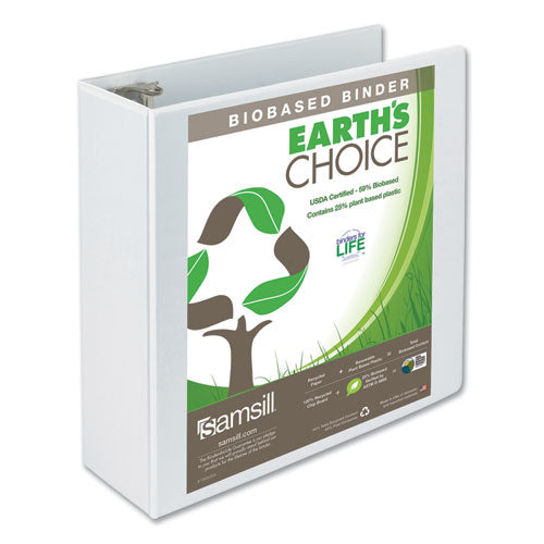 Samsill® wholesale. Earth's Choice Biobased Round Ring View Binder, 3 Rings, 4" Capacity, 11 X 8.5, White. HSD Wholesale: Janitorial Supplies, Breakroom Supplies, Office Supplies.