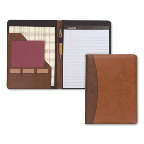 Samsill® wholesale. Two-tone Padfolio With Spine Accent, 10 3-5w X 14 1-4h, Polyurethane, Tan-brown. HSD Wholesale: Janitorial Supplies, Breakroom Supplies, Office Supplies.