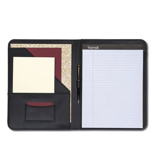 Samsill® wholesale. Contrast Stitch Leather Padfolio, 8 1-2 X 11, Leather, Black. HSD Wholesale: Janitorial Supplies, Breakroom Supplies, Office Supplies.