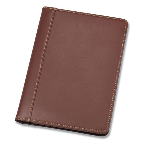 Samsill® wholesale. Contrast Stitch Leather Padfolio, 6 1-4w X 8 3-4h, Open Style, Brown. HSD Wholesale: Janitorial Supplies, Breakroom Supplies, Office Supplies.