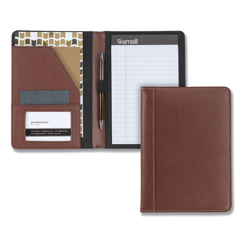 Samsill® wholesale. Contrast Stitch Leather Padfolio, 6 1-4w X 8 3-4h, Open Style, Brown. HSD Wholesale: Janitorial Supplies, Breakroom Supplies, Office Supplies.