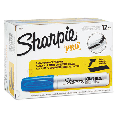 Sharpie® wholesale. SHARPIE King Size Permanent Marker, Broad Chisel Tip, Blue, Dozen. HSD Wholesale: Janitorial Supplies, Breakroom Supplies, Office Supplies.