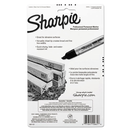 Sharpie® wholesale. SHARPIE King Size Permanent Marker, Broad Chisel Tip, Black, 4-pack. HSD Wholesale: Janitorial Supplies, Breakroom Supplies, Office Supplies.