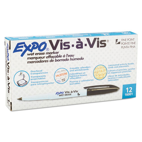 EXPO® wholesale. Vis-à-vis Wet Erase Marker, Fine Bullet Tip, Black, Dozen. HSD Wholesale: Janitorial Supplies, Breakroom Supplies, Office Supplies.