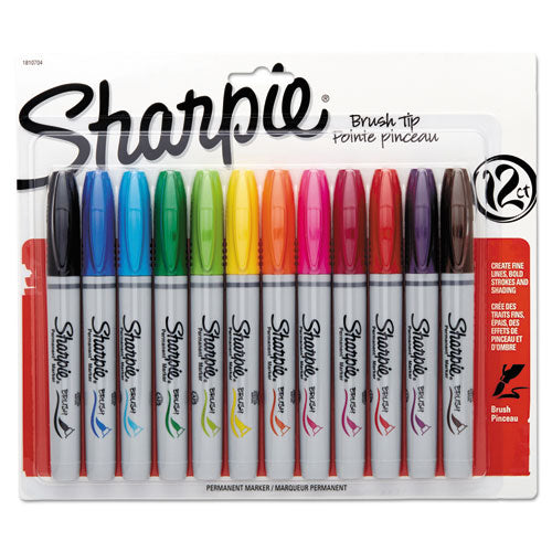 Sharpie® wholesale. SHARPIE Brush Tip Permanent Marker, Medium, Assorted Colors, 12-set. HSD Wholesale: Janitorial Supplies, Breakroom Supplies, Office Supplies.