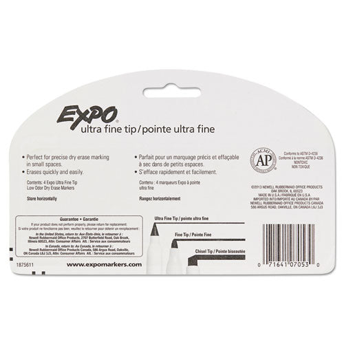 EXPO® wholesale. Low-odor Dry-erase Marker, Extra-fine Needle Tip, Assorted Colors, 4-pack. HSD Wholesale: Janitorial Supplies, Breakroom Supplies, Office Supplies.