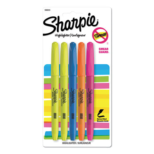 Sharpie® wholesale. SHARPIE Pocket Style Highlighters, Chisel Tip, Assorted Colors, 5-set. HSD Wholesale: Janitorial Supplies, Breakroom Supplies, Office Supplies.