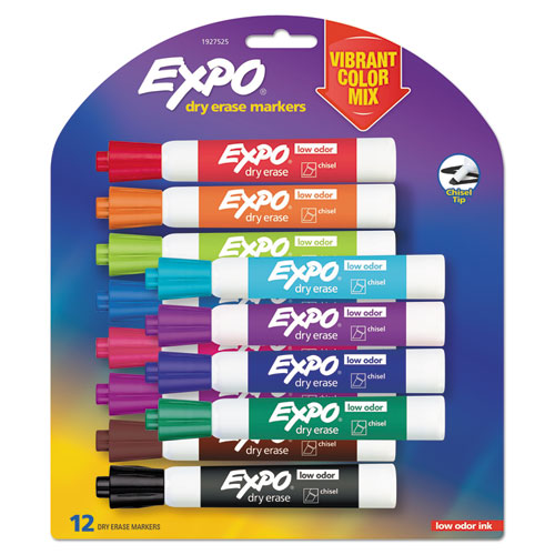 EXPO® wholesale. Low Odor Dry Erase Vibrant Color Markers, Broad Chisel Tip, Assorted Colors, 12-set. HSD Wholesale: Janitorial Supplies, Breakroom Supplies, Office Supplies.