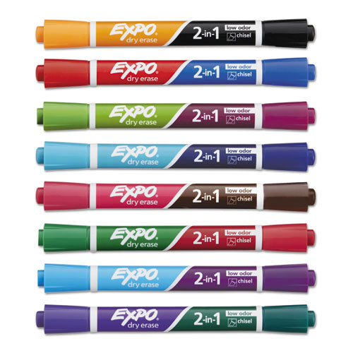 EXPO® wholesale. 2-in-1 Dry Erase Markers, Broad-fine Chisel Tip, Assorted Colors, 8-pack. HSD Wholesale: Janitorial Supplies, Breakroom Supplies, Office Supplies.