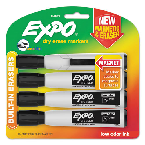 EXPO® wholesale. Magnetic Dry Erase Marker, Broad Chisel Tip, Black, 4-pack. HSD Wholesale: Janitorial Supplies, Breakroom Supplies, Office Supplies.